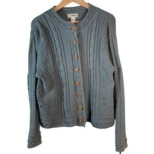 L.L. Bean Gray-Blue Cable Knit Cardigan